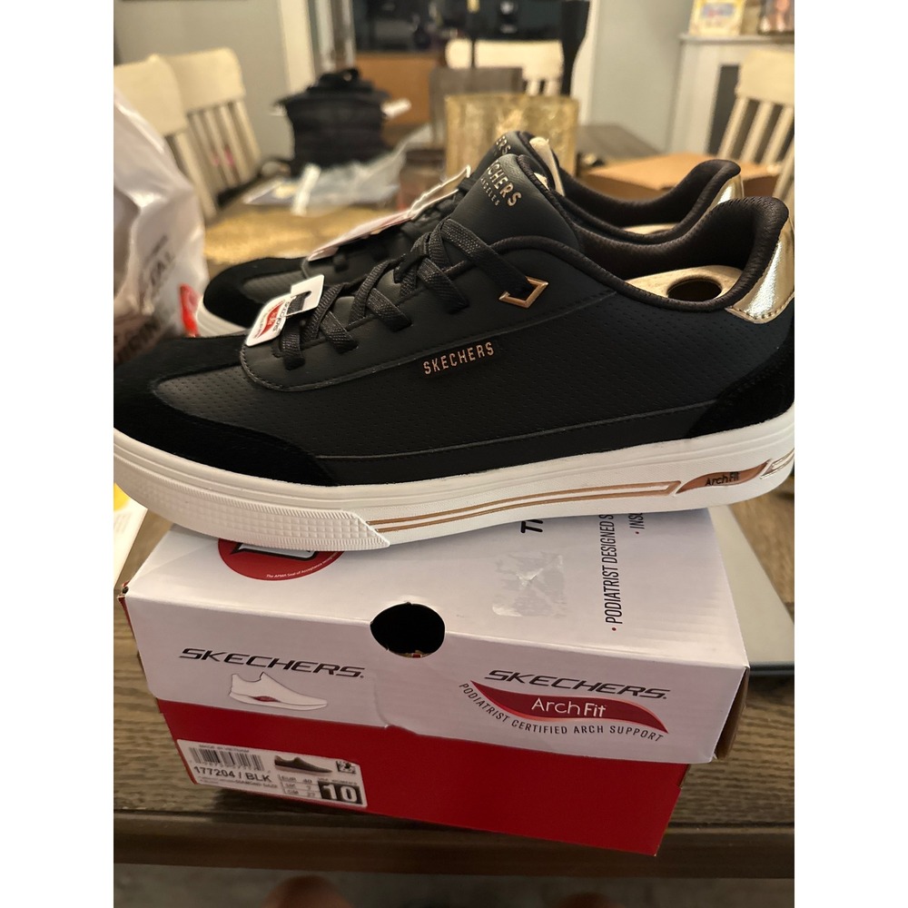 Skechers Arch Fit Arcade Diamond Daze Black Rose Gold Sneakers 177204 Womens 10